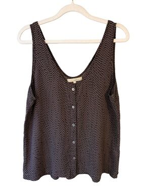 Monk & Lou Sleeveless Button-Front Tank Top in Black and Pink Dot Size L Boho